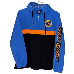 Santa Cruz men’s blue orange black 1/4 zip windbreaker anorak jacket (medium)